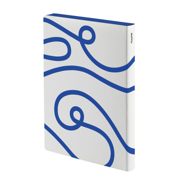 Nuuna, Notizbuch,Flex-Cover aus recyceltem Leder Seiten Punktraster,schwarz,blau,weiss, bedruckt  A LINE IS A DOT, Rückseite